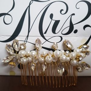 Gold, pearl, and rhinestone bridal hair comb
